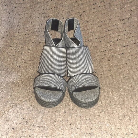 VINCE CAMUTO-Madalisa-Espadrille Platform Wedge-Black/White Textile-Sz 9.5-NM - Picture 3 of 7